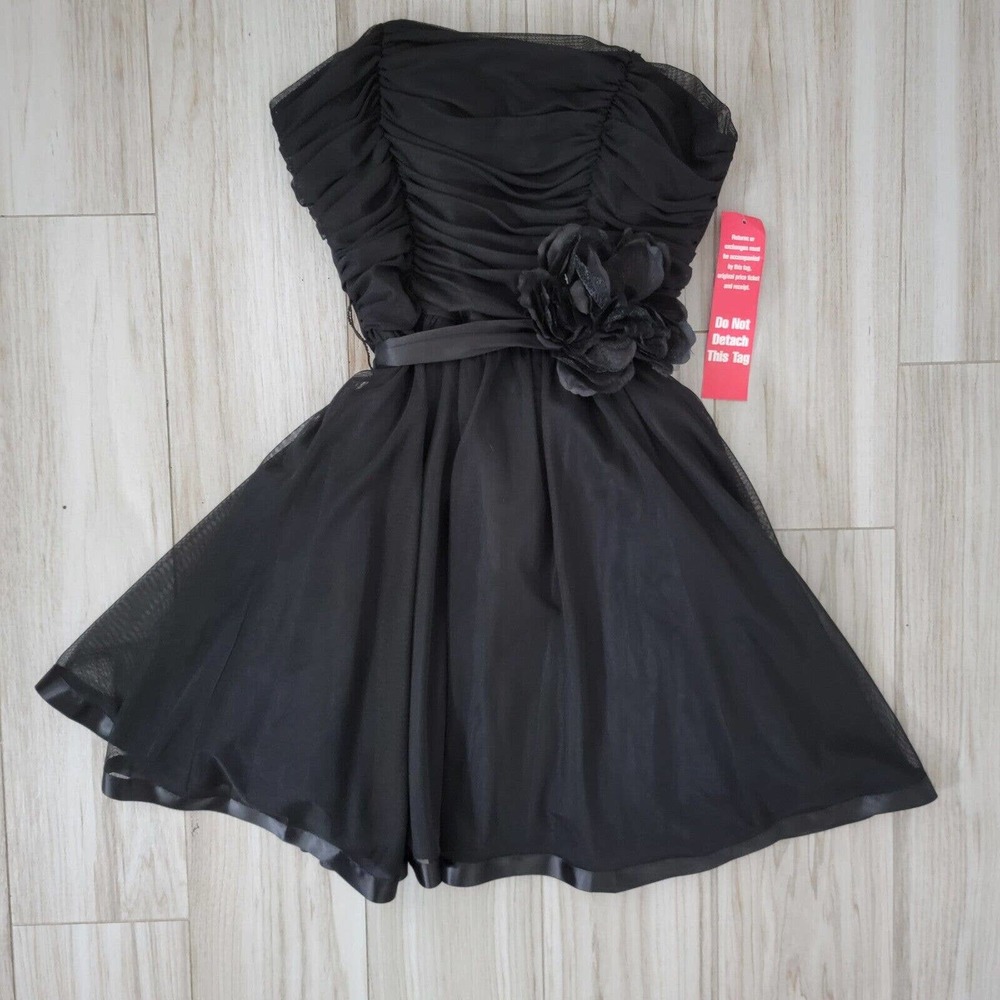 City Triangles Strapless Dress Black Tiered Ruffle Size 9